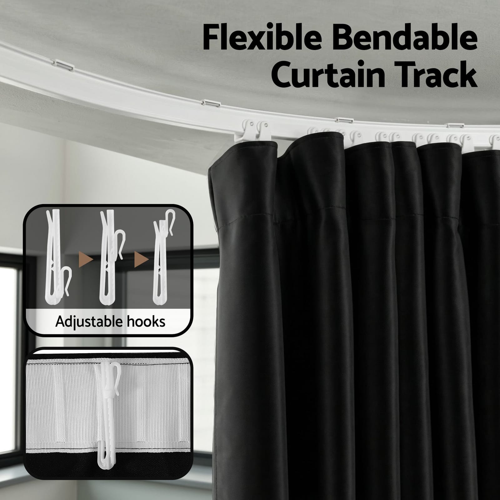 Flexible Blackout Room Divider with Bendable Track and Adjustable Hooks - photo 2