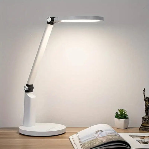 Rechargeable LED Reading Lamp for Eye Protection - Foldable Table Lamp for Bedroom, Office, Reading, Studying (White)