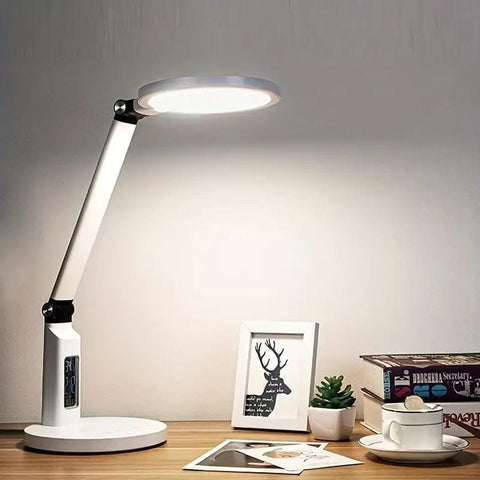 Rechargeable LED Reading Lamp for Eye Protection - Foldable Table Lamp for Bedroom, Office, Reading, Studying (White)