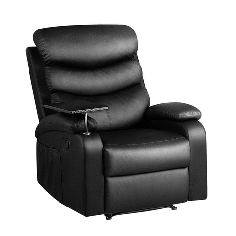 Recliner Chair Leather Black Tray Table Erika