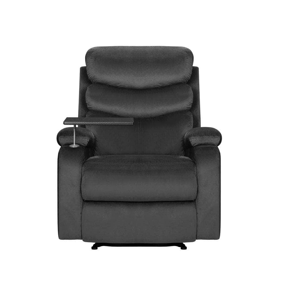 Recliner Chair Armchair Lounge Sofa Chairs Couch Velvet Grey Tray Table