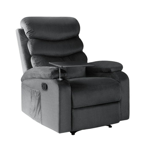Recliner Chair Armchair Lounge Sofa Chairs Couch Velvet Grey Tray Table