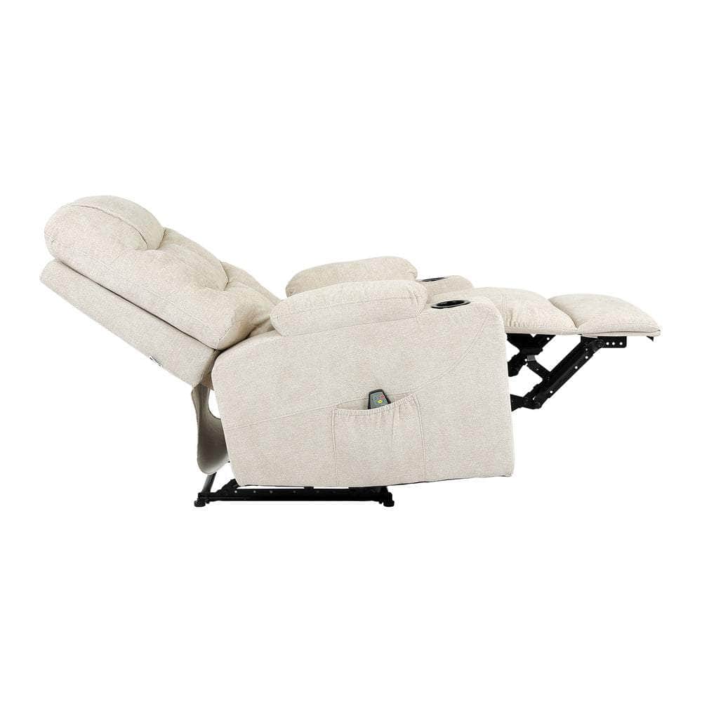 Recliner Chair Electric Massage Chairs Heated Polyester Beige