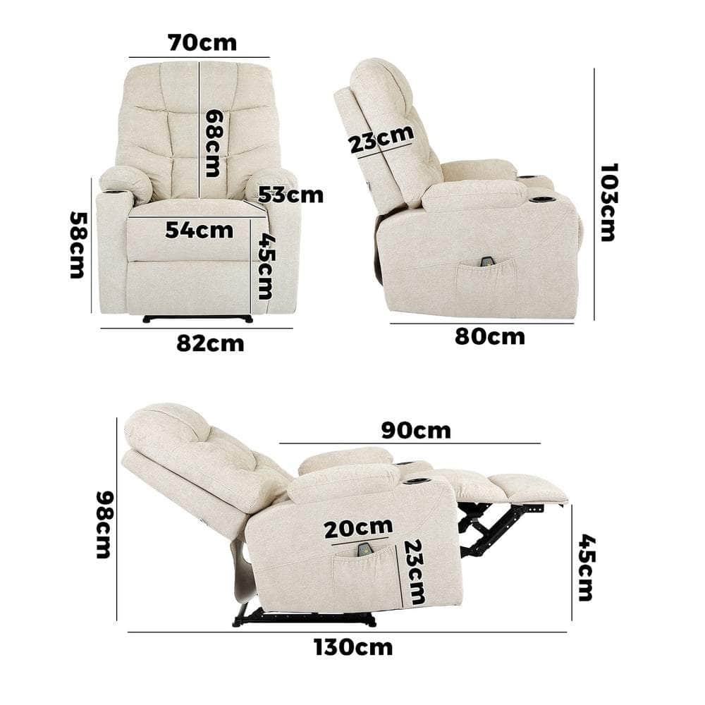 Recliner Chair Electric Massage Chairs Heated Polyester Beige