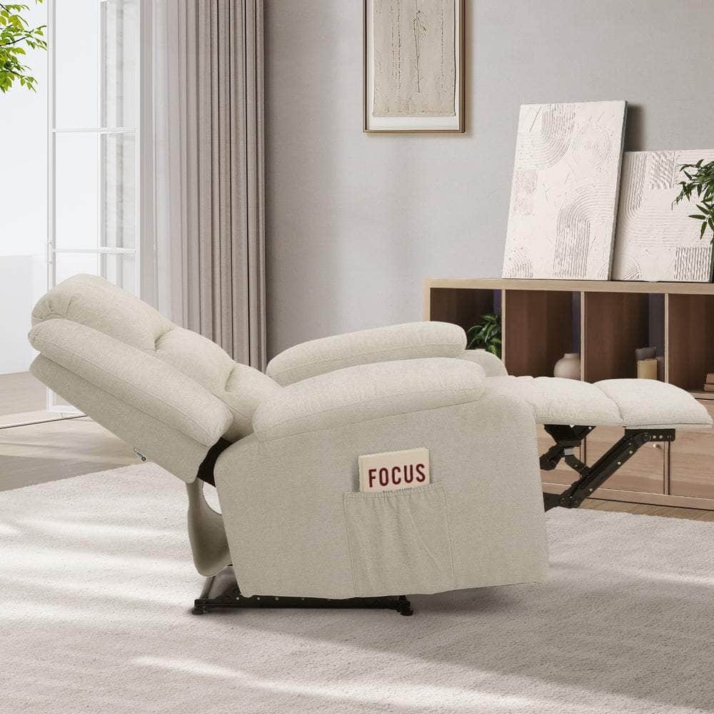 Recliner Chair Padded Lounge With Side Pocket Polyester Grey & Beige