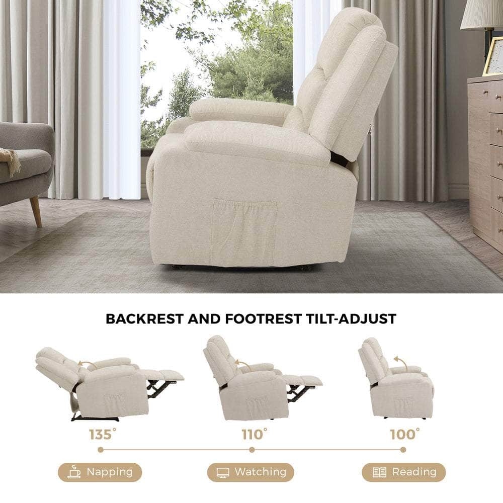 Recliner Chair Padded Lounge With Side Pocket Polyester Grey & Beige