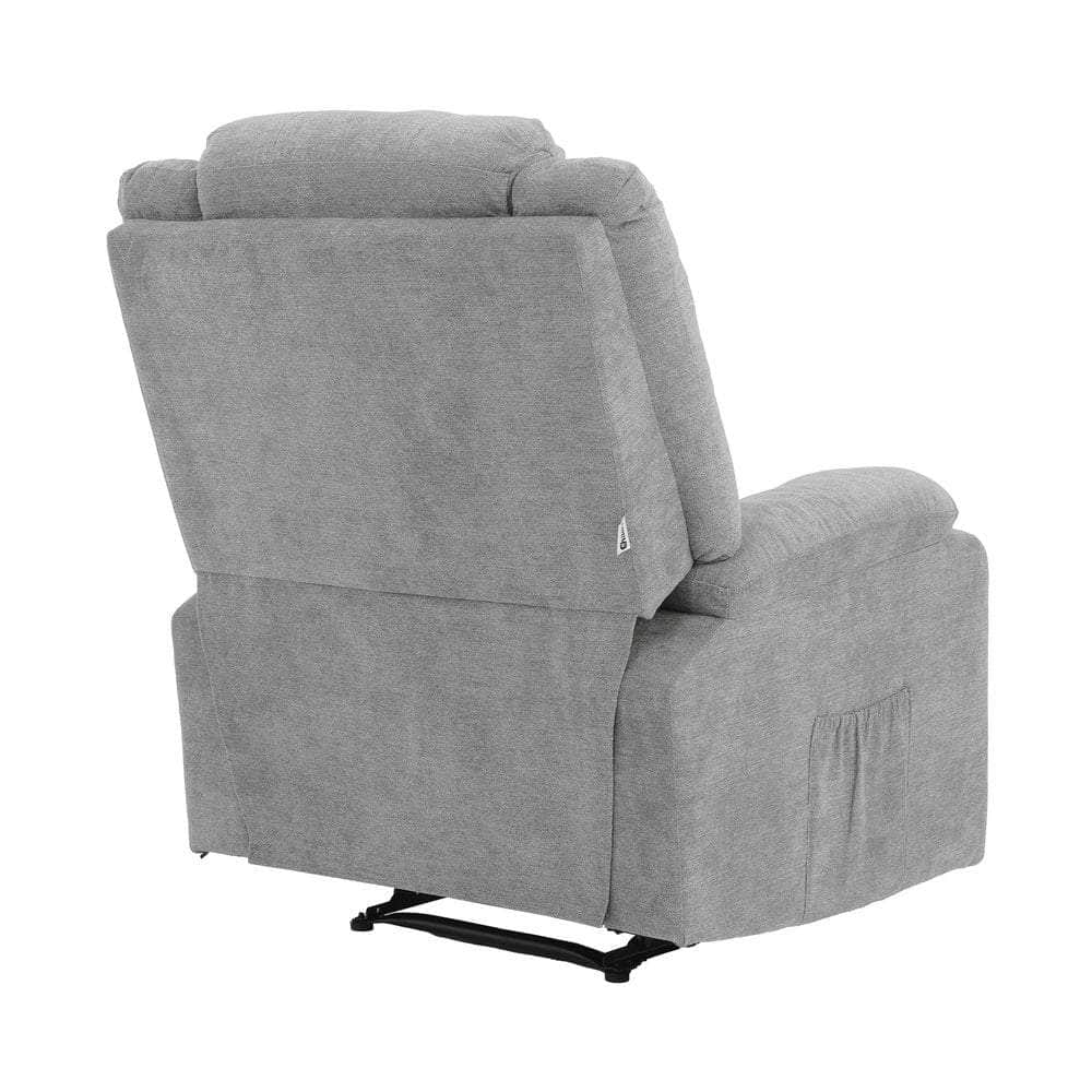 Recliner Chair Padded Lounge With Side Pocket Polyester Grey & Beige