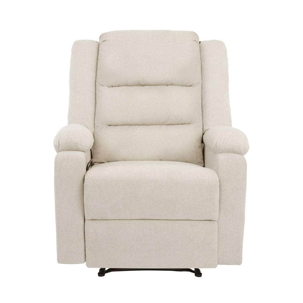 Recliner Chair Padded Lounge With Side Pocket Polyester Grey & Beige