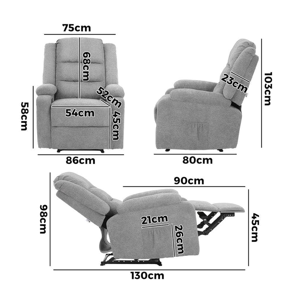 Recliner Chair Padded Lounge With Side Pocket Polyester Grey & Beige
