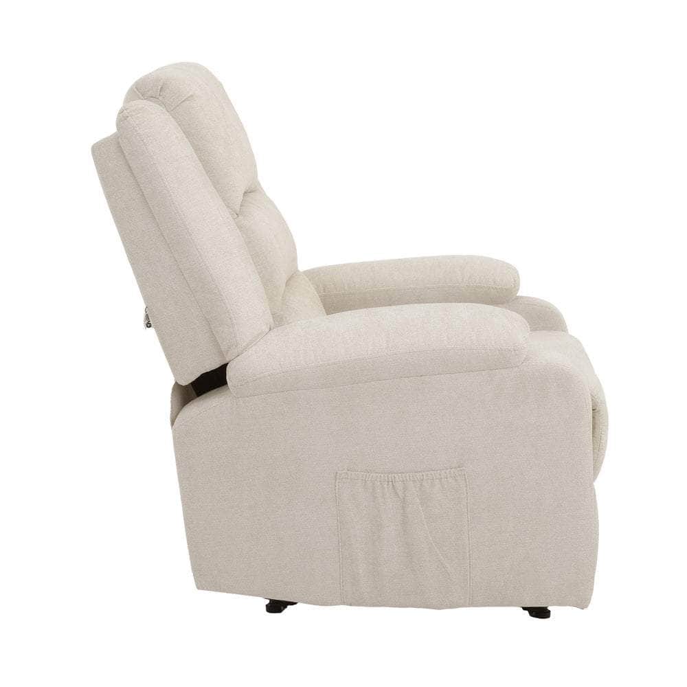 Recliner Chair Padded Lounge With Side Pocket Polyester Grey & Beige