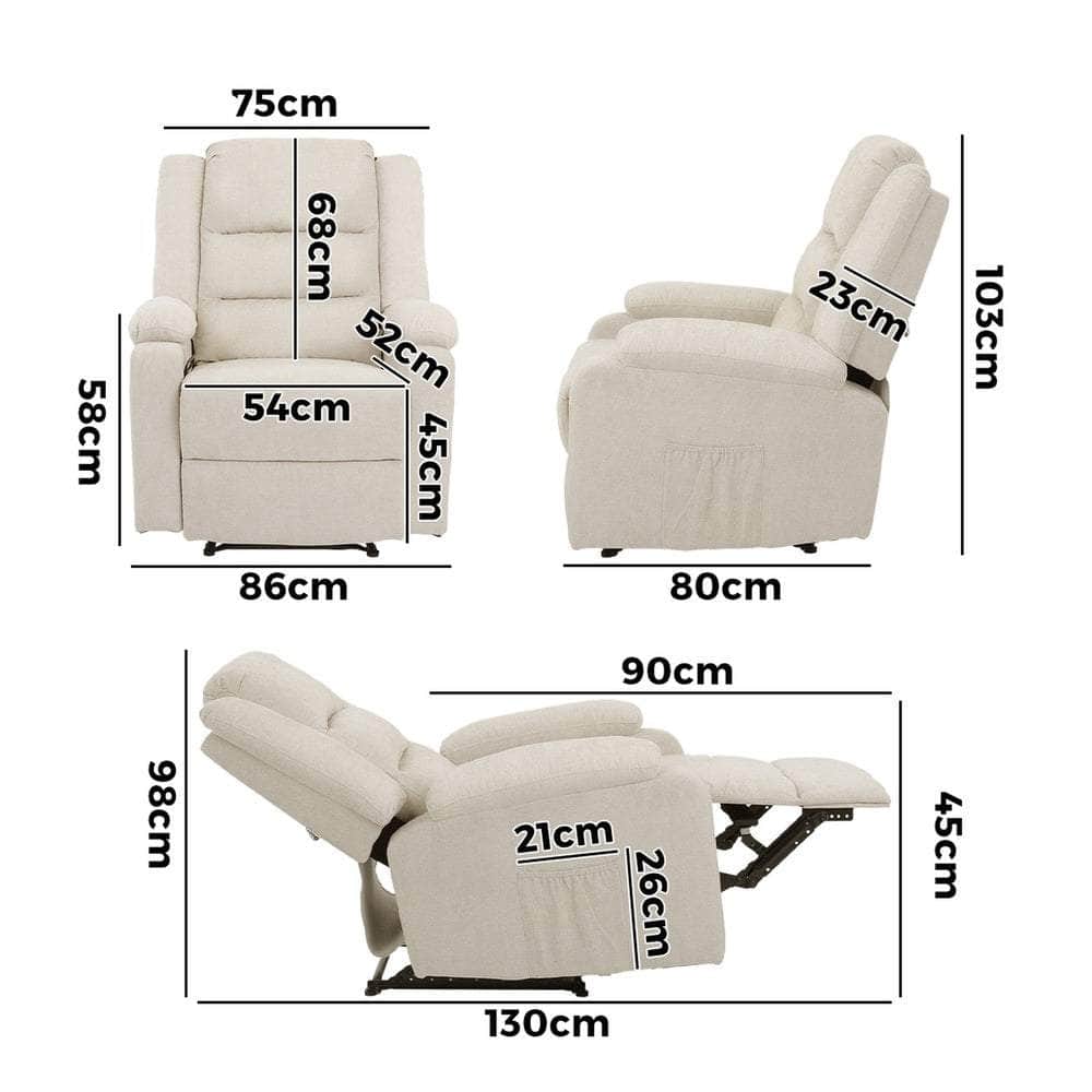 Recliner Chair Padded Lounge With Side Pocket Polyester Grey & Beige