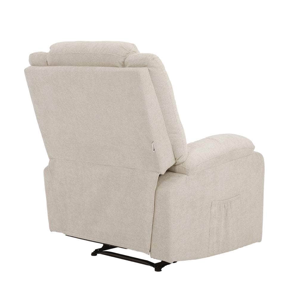 Recliner Chair Padded Lounge With Side Pocket Polyester Grey & Beige