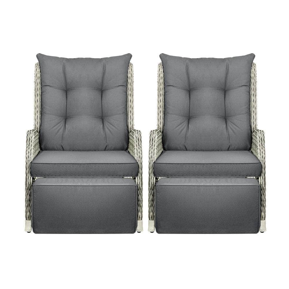 Recliner Chairs Sun lounge Outdoor Furniture Patio Wicker Sofa Set of 2