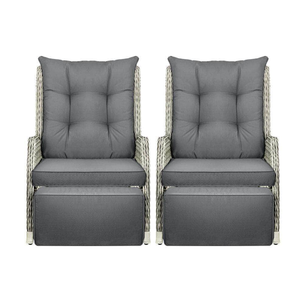 Recliner Chairs Sun lounge Outdoor Furniture Patio Wicker Sofa Set of 2