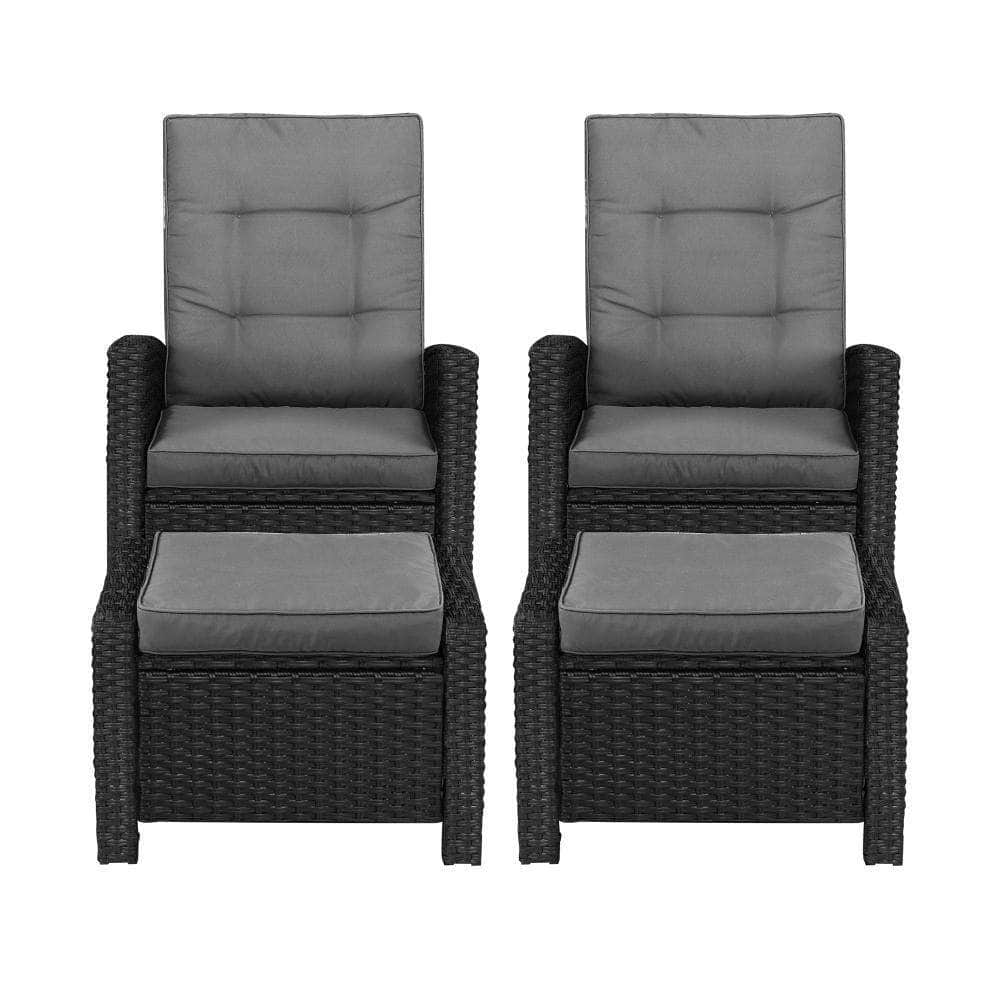 Recliner Chairs Sun Lounge Outdoor Patio Furniture Wicker Lounger 2X
