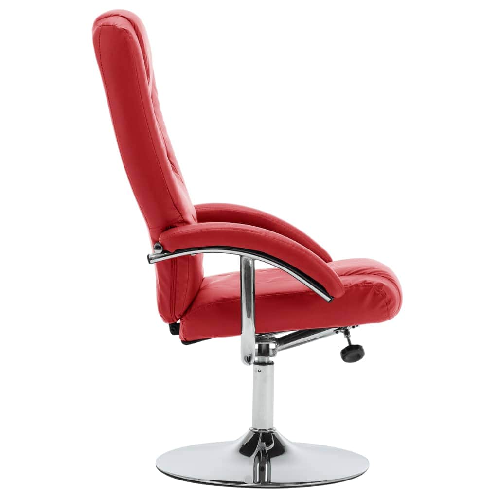 Reclining Chair with Footstool Red faux Leather