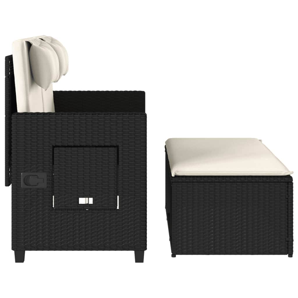 Reclining Garden Bench with Cushions-Black Poly Rattan | Black colour