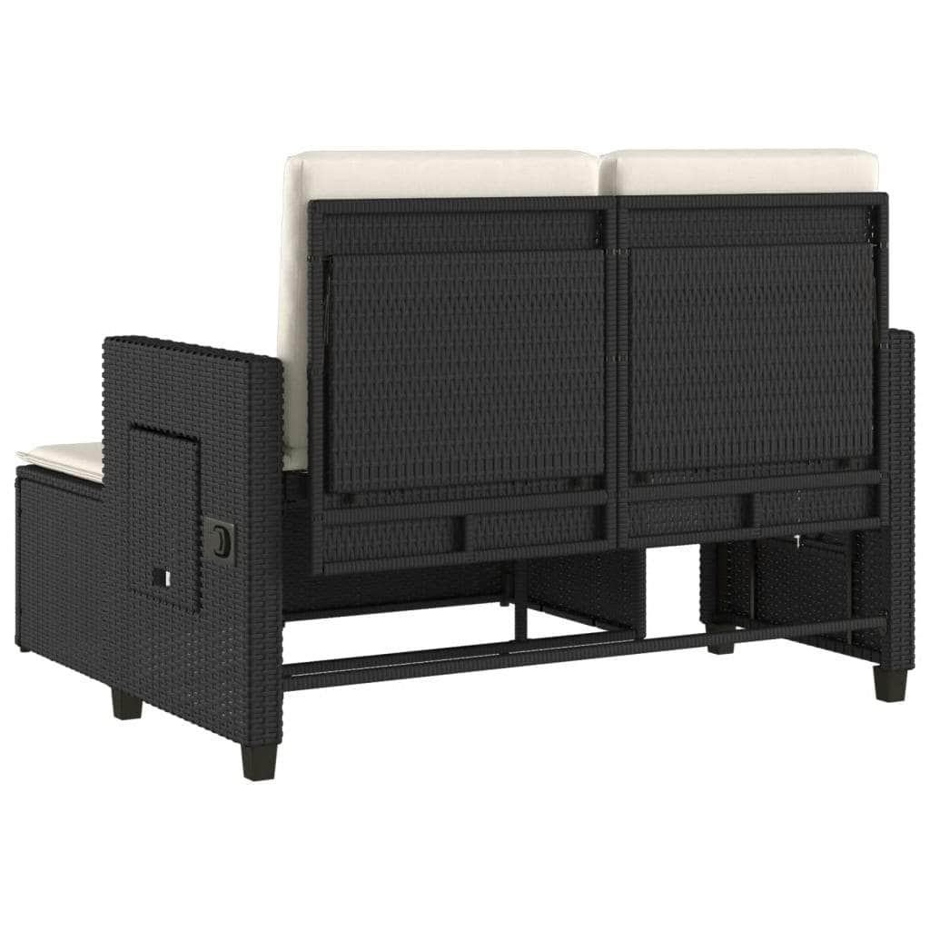 Reclining Garden Bench with Cushions-Black Poly Rattan, Outdoor Benches