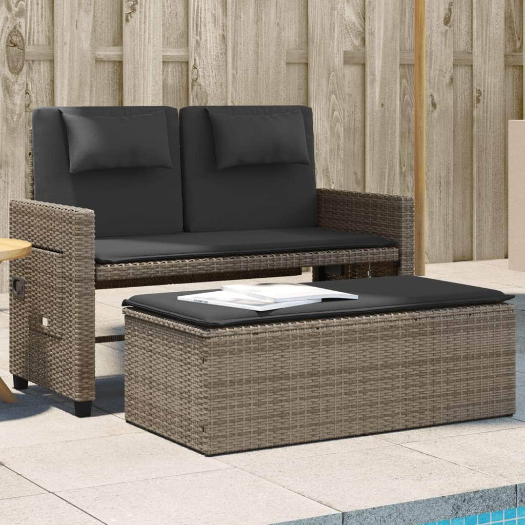 Reclining Garden Bench with Cushions-Black Poly Rattan with Black colour