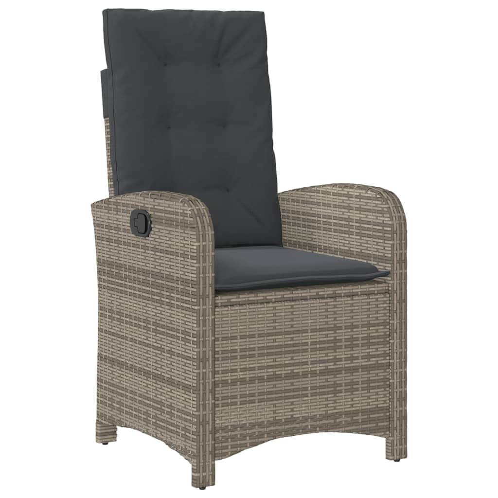 Black colour - Reclining Garden Chair with Cushions- Black Poly Rattan