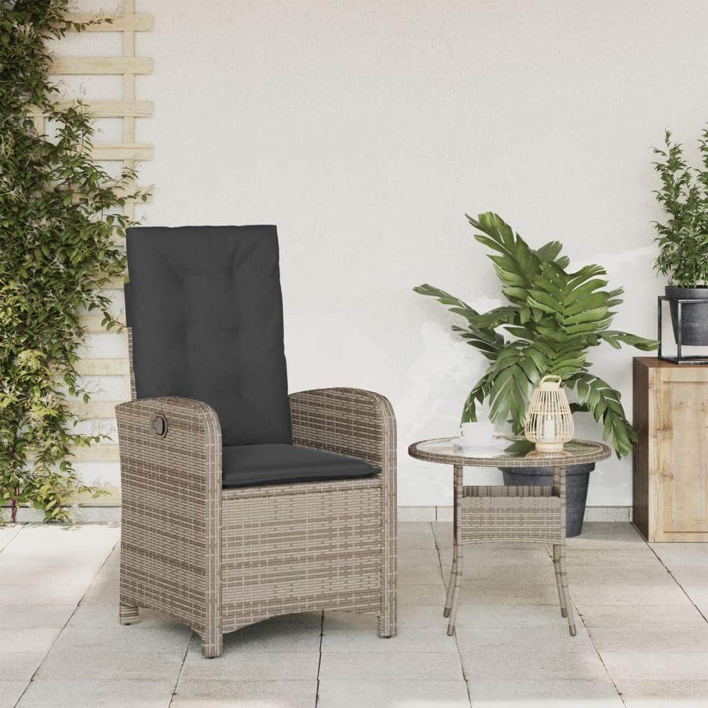 Reclining Garden Chair with Cushions- Black Poly Rattan | Rattan finish