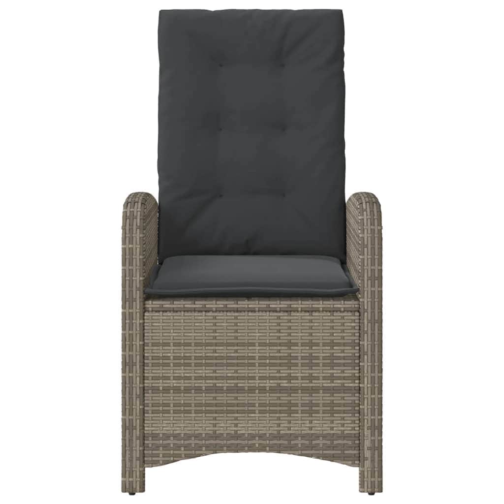 Outdoor Chairs - Reclining Garden Chair with Cushions- Black Poly Rattan