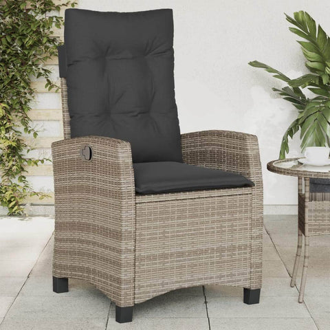 Reclining Garden Chair with Cushions Black Poly Rattan