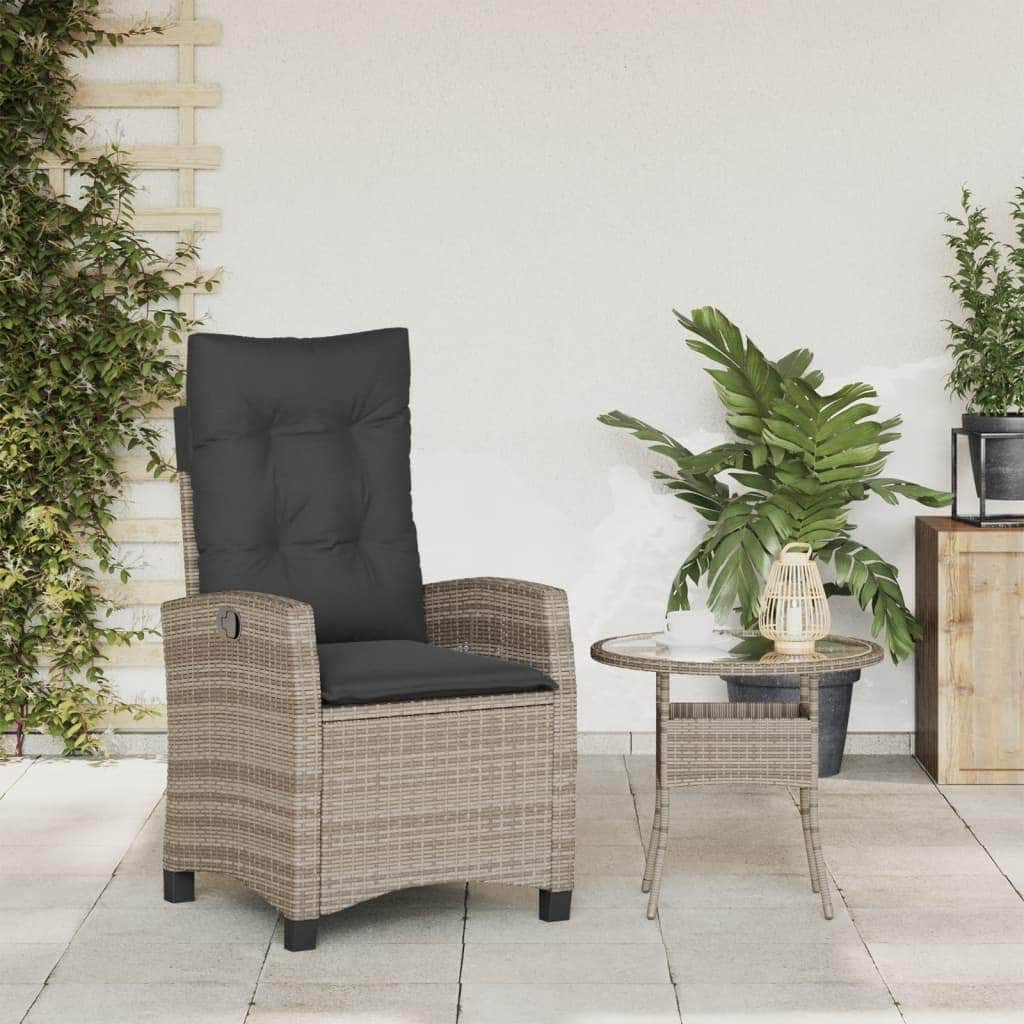 Reclining Garden Chair with Cushions Black Poly Rattan | Black colour