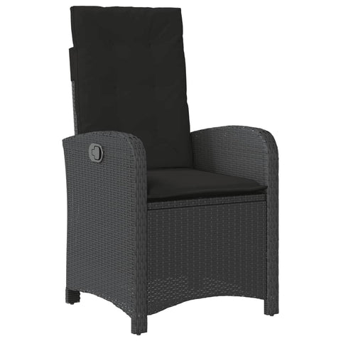 Reclining Garden Chair with Cushions- Black Poly Rattan