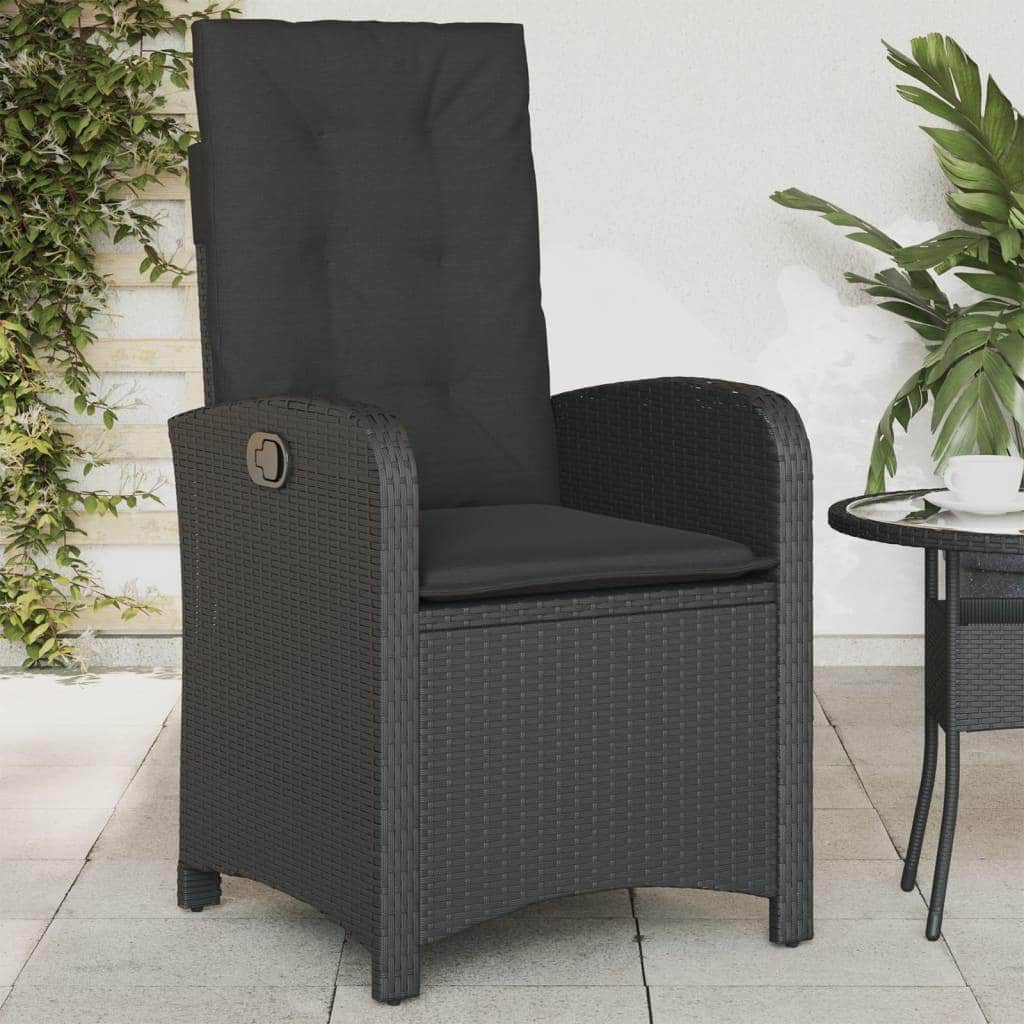 Reclining Garden Chairs 2 pcs with Cushions-Black Poly Rattan | 2 Pcs