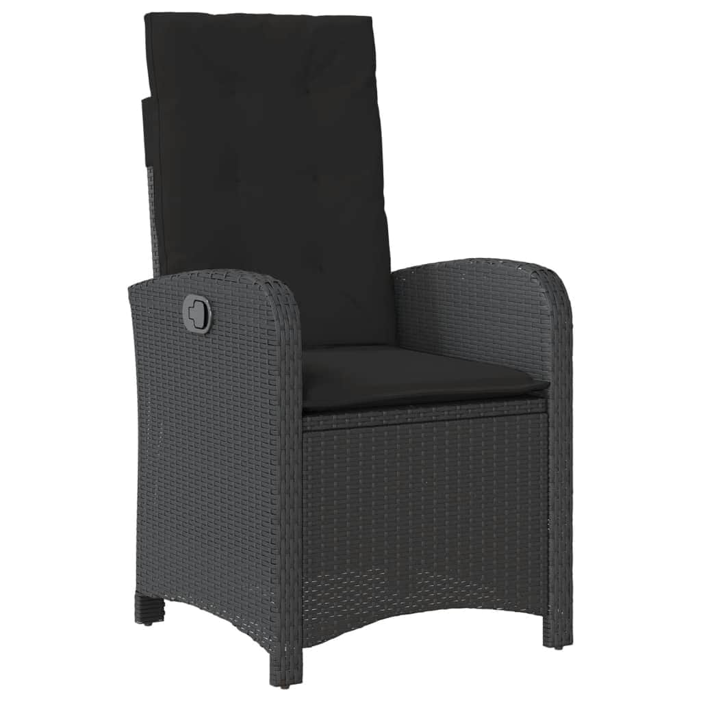 Reclining Garden Chairs 2 pcs with Cushions-Black Poly Rattan, Black colour