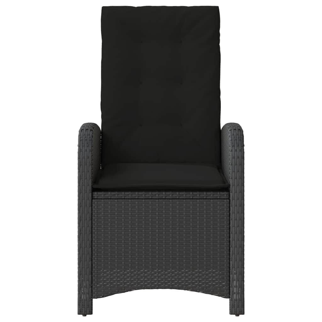 Reclining Garden Chairs 2 pcs with Cushions-Black Poly Rattan with Rattan finish