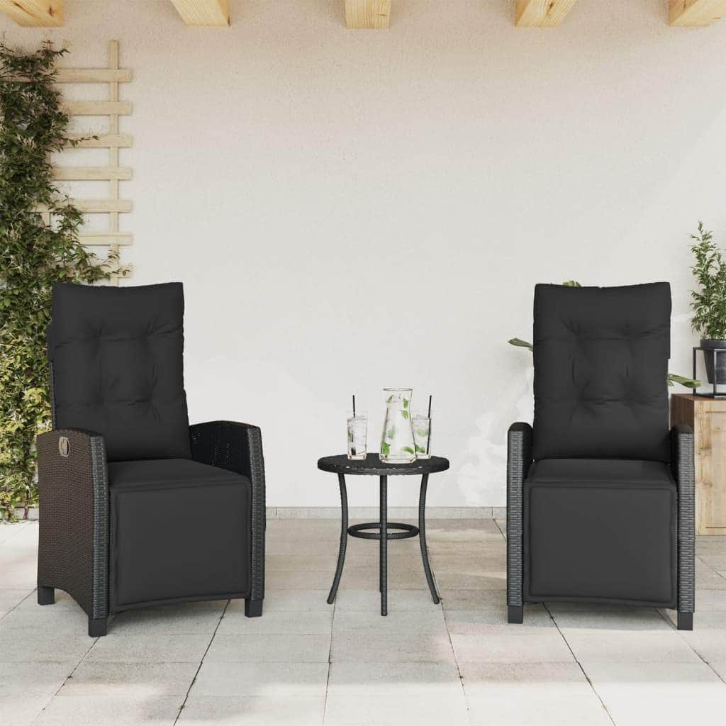 Reclining Garden Chairs 2 pcs with Footrest Black Poly