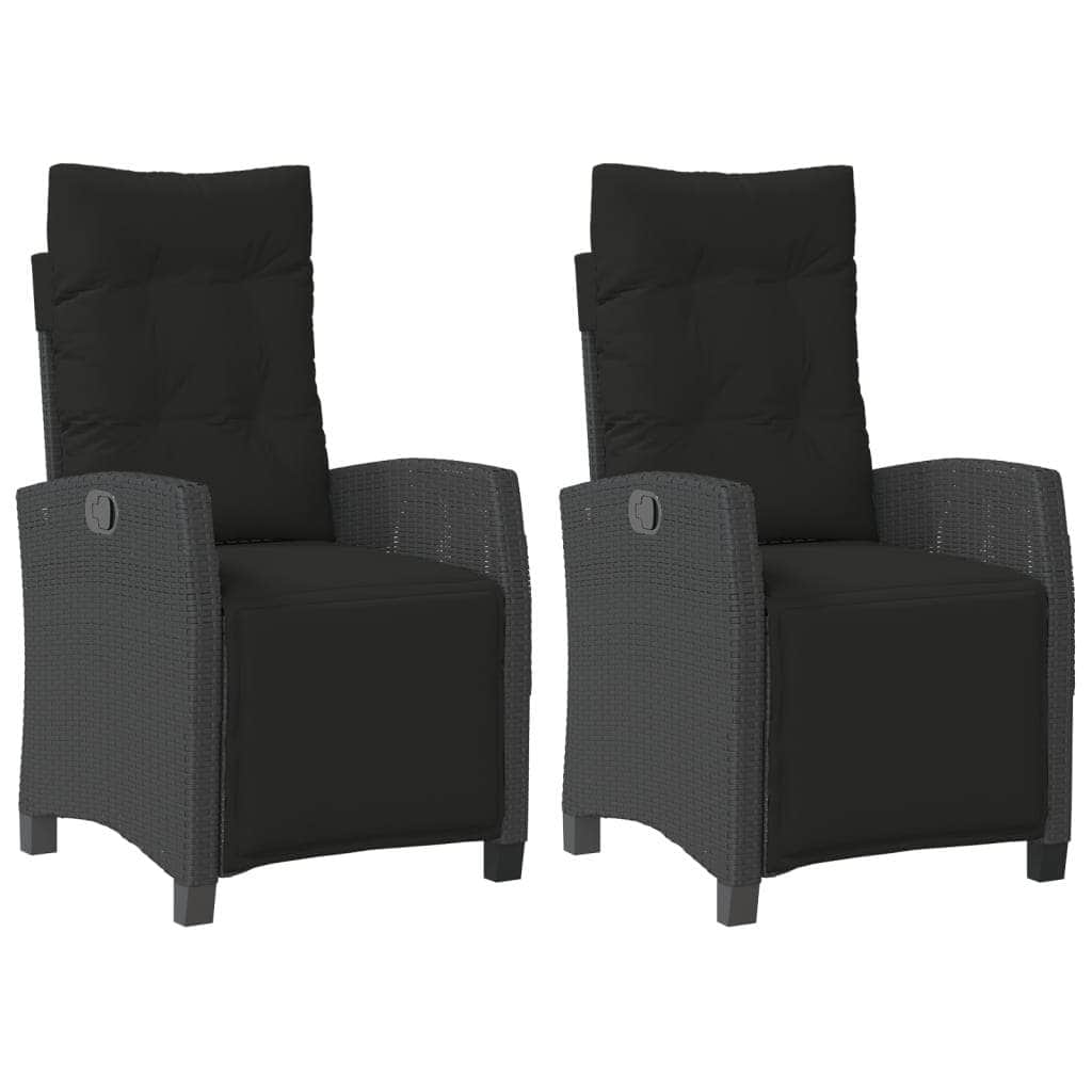 2 Pcs - Reclining Garden Chairs 2 pcs with Footrest Black Poly Rattan