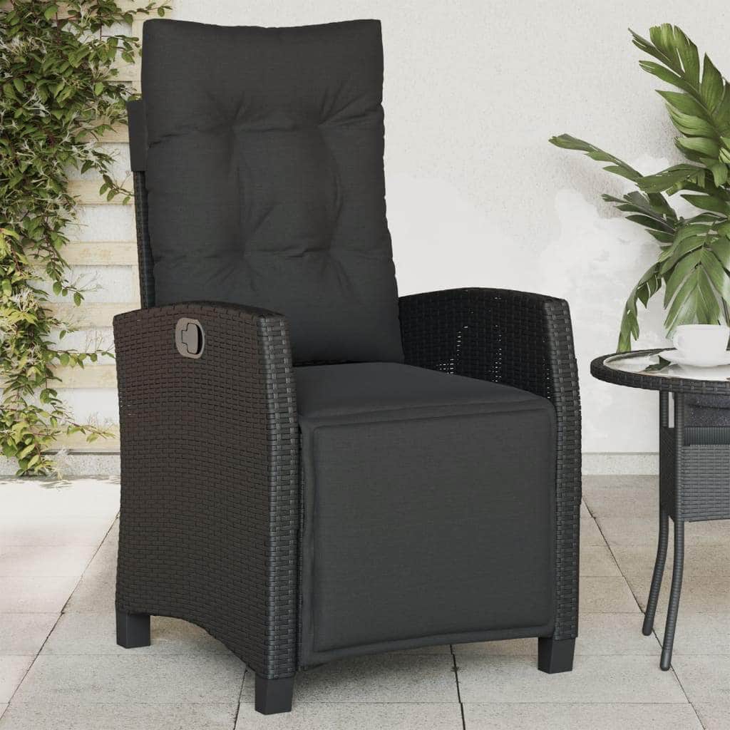 Reclining Garden Chairs 2 pcs with Footrest Black Poly Rattan | Black colour