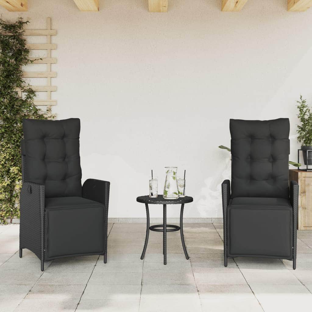 Reclining Garden Chairs 2-pcs with Footrest Black Poly
