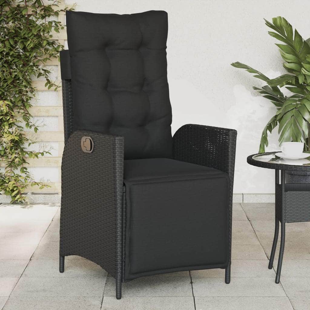Reclining Garden Chairs 2-pcs with Footrest Black Poly Rattan | Rattan finish