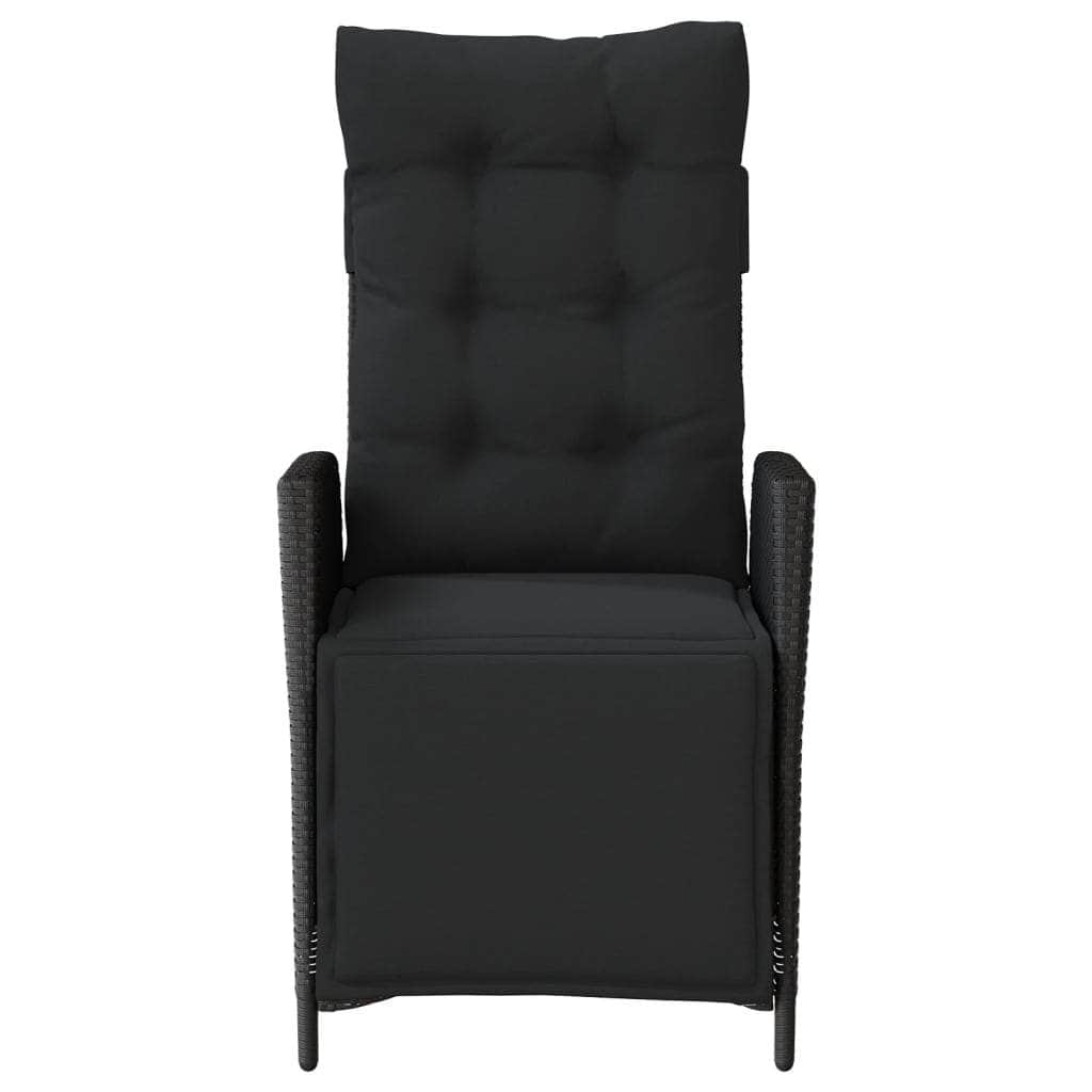 Rattan finish - Reclining Garden Chairs 2-pcs with Footrest Black Poly Rattan