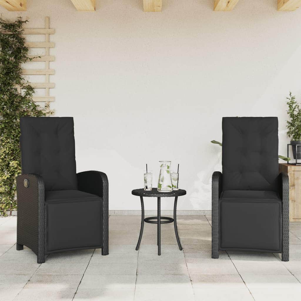 Reclining Garden Chairs 2 pcs with Footrest Black-Poly