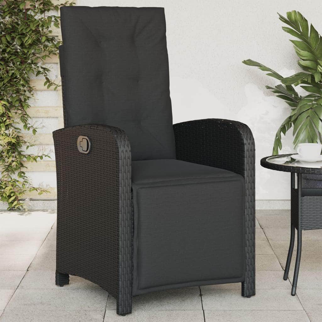 Reclining Garden Chairs 2 pcs with Footrest Black-Poly Rattan | 2 Pcs