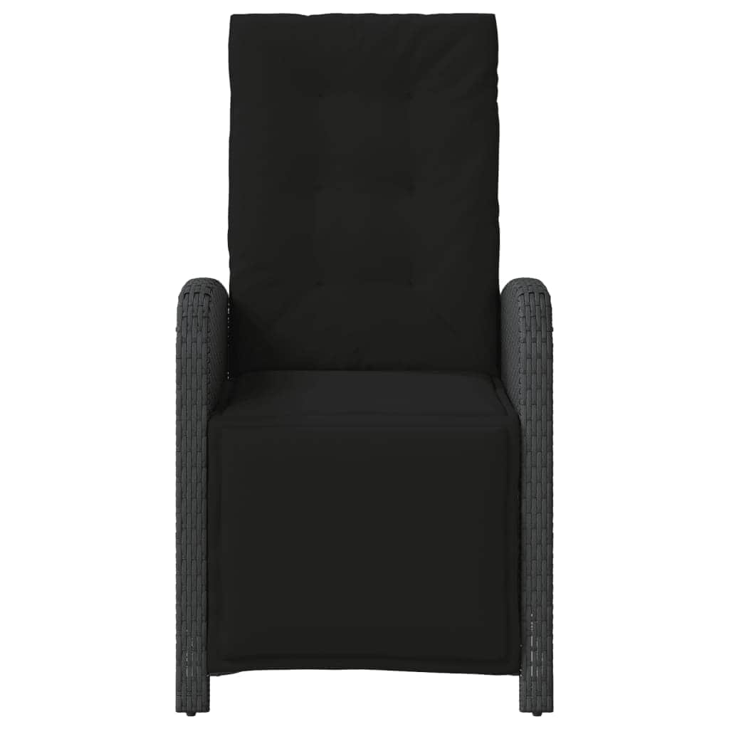 Reclining Garden Chairs 2 pcs with Footrest Black-Poly Rattan with Rattan finish