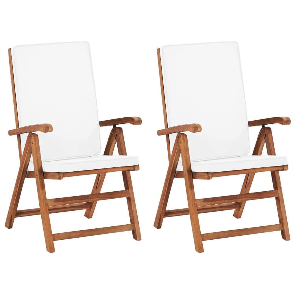 Reclining Garden Chairs with Cushions 2 pcs Solid Teak Wood Cream