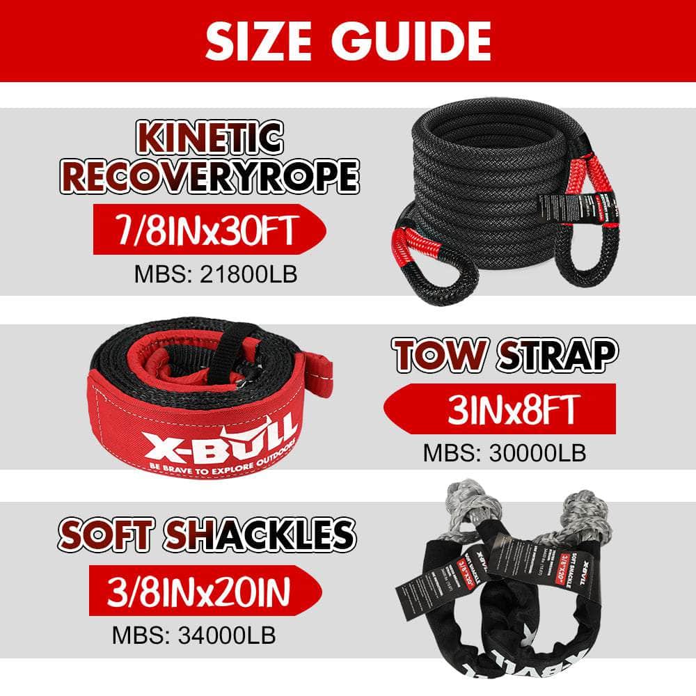 Recovery Rope kit Snatch Strap Soft Shackles Hitch