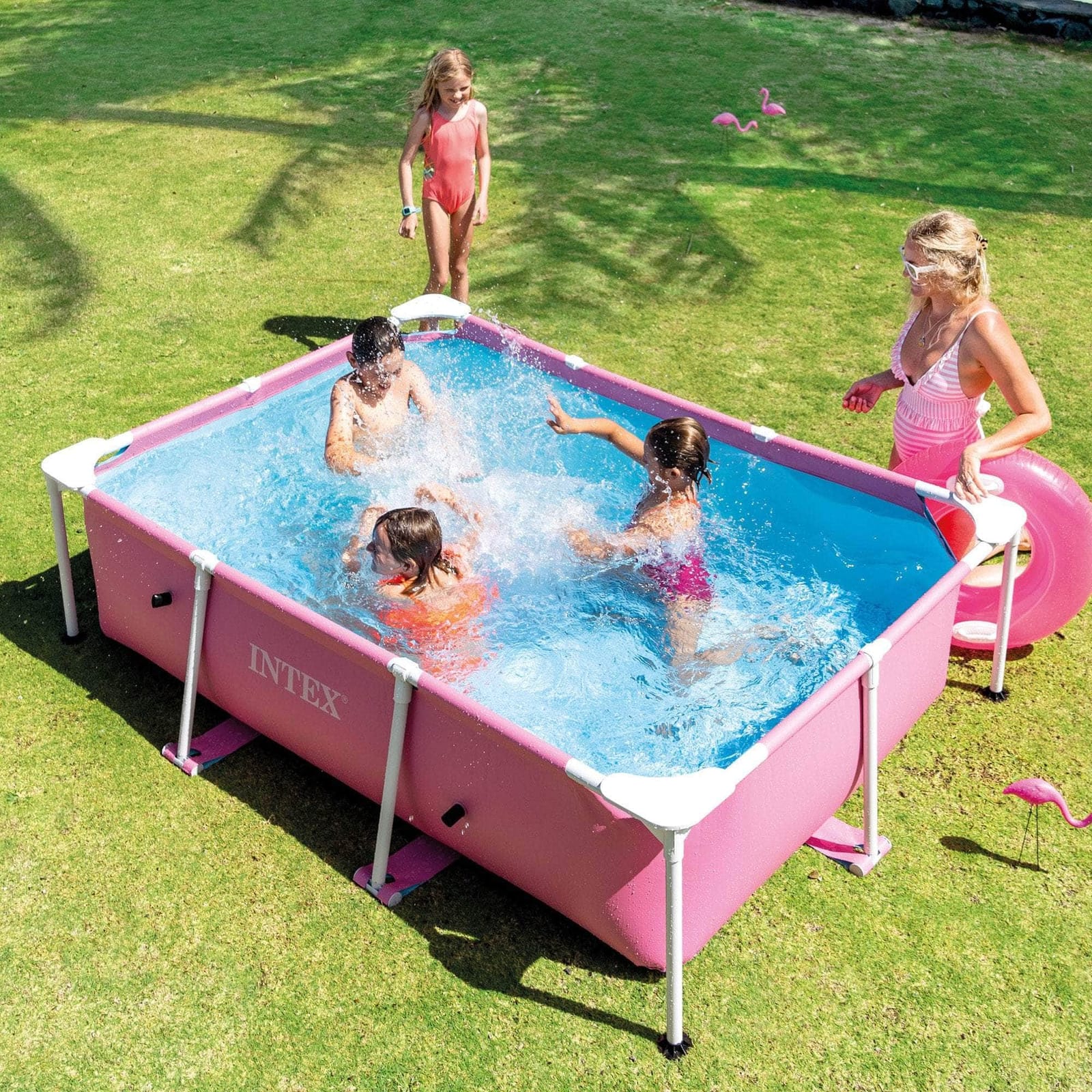 Swimming Pool - Rectangular Metal Frame Pool 220 x 150cm - Pink