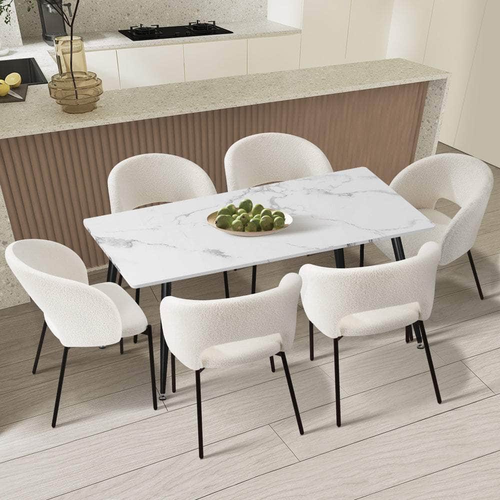Rectangle Dining Table with 4PCS & 6PCS Sherpa White Chairs Modern Kitchen