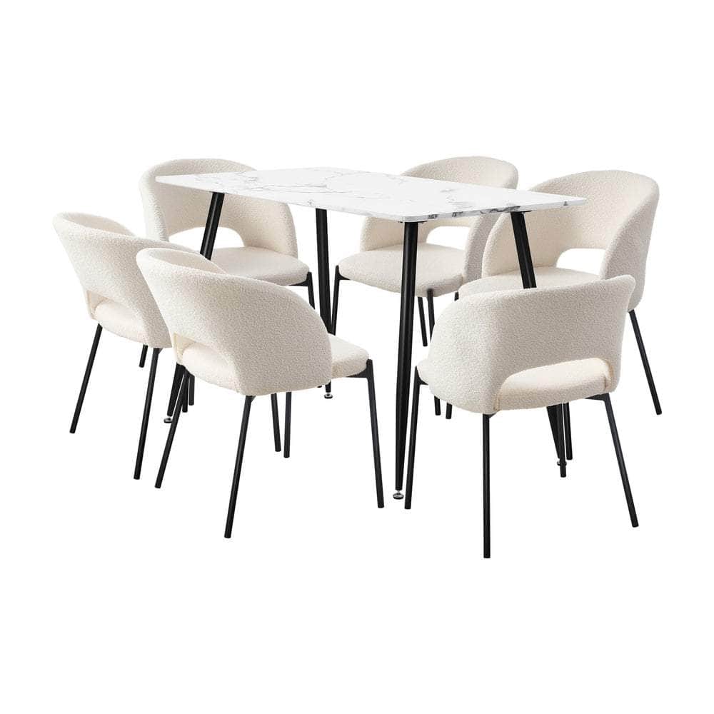 Rectangle Dining Table with 4PCS & 6PCS Sherpa White Chairs Modern Kitchen