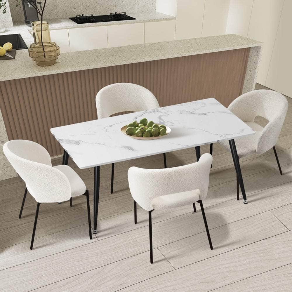 Rectangle Dining Table with 4PCS & 6PCS Sherpa White Chairs Modern Kitchen