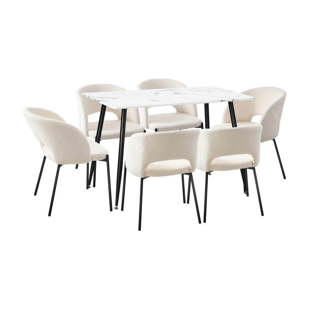 Rectangle Dining Table with 4PCS & 6PCS Sherpa White Chairs Modern Kitchen