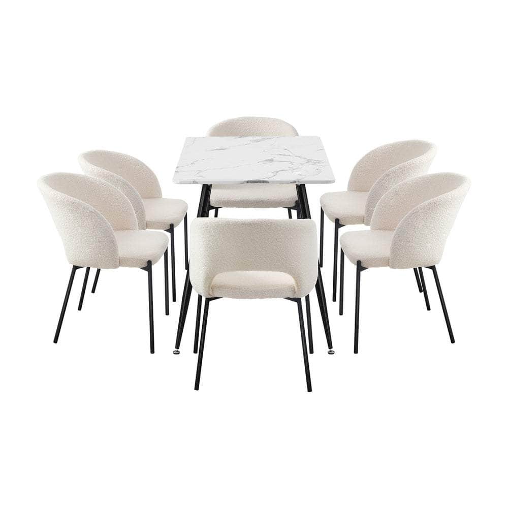 Rectangle Dining Table with 4PCS & 6PCS Sherpa White Chairs Modern Kitchen