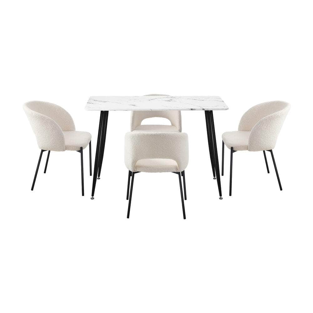Rectangle Dining Table with 4PCS & 6PCS Sherpa White Chairs Modern Kitchen
